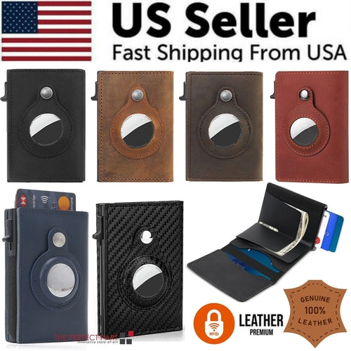 For Airtag Wallet Case Genuine Leather Credit Card Holder Magnetic Air