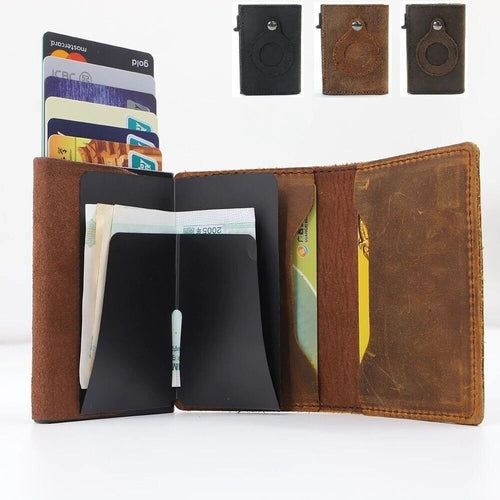 For Airtag Wallet Case Genuine Leather Credit Card Holder Magnetic Air