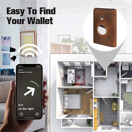 For Airtag Wallet Case Genuine Leather Credit Card Holder Magnetic Air