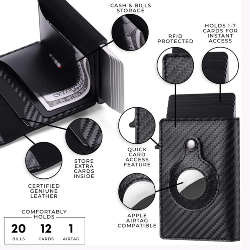 For Airtag Wallet Case Genuine Leather Credit Card Holder Magnetic Air
