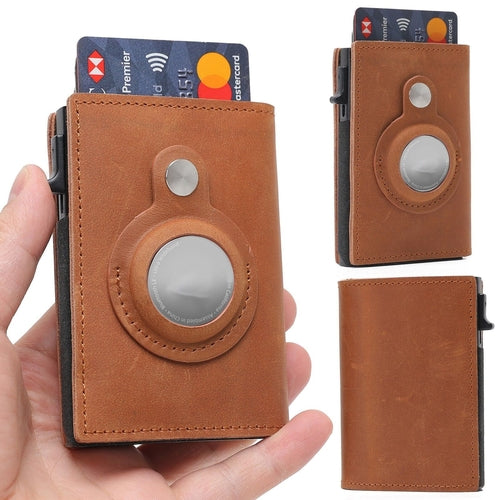 For Airtag Wallet Case Genuine Leather Credit Card Holder Magnetic Air