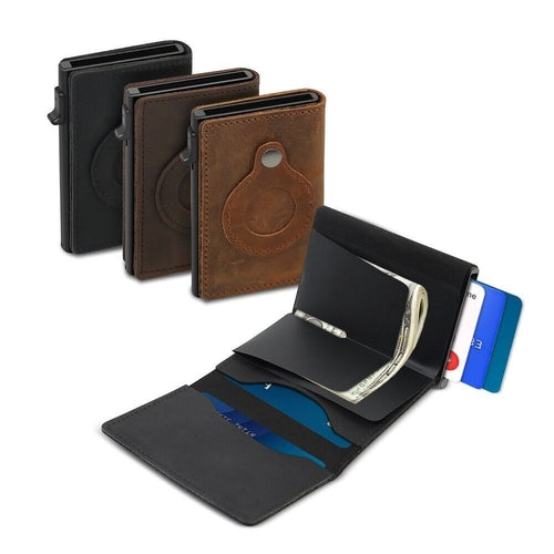 For Airtag Wallet Case Genuine Leather Credit Card Holder Magnetic Air