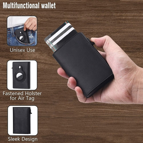For Airtag Wallet Case Genuine Leather Credit Card Holder Magnetic Air