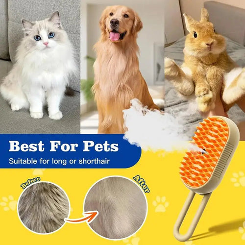 PawFresh Steam Pet Grooming Comb — Bath-Free Hair Removal Brush for Dogs & Cats