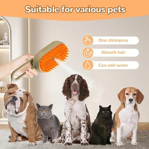 PawFresh Steam Pet Grooming Comb — Bath-Free Hair Removal Brush for Dogs & Cats