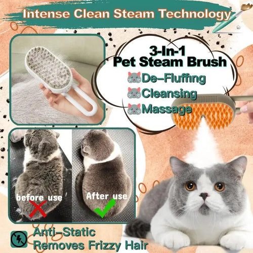 PawFresh Steam Pet Grooming Comb — Bath-Free Hair Removal Brush for Dogs & Cats